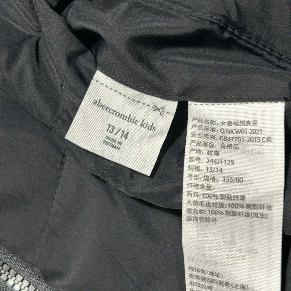 Abercrombie Kids Black Reversible Faux Fur Hooded Puffer Jacket 13/14 244J1129
